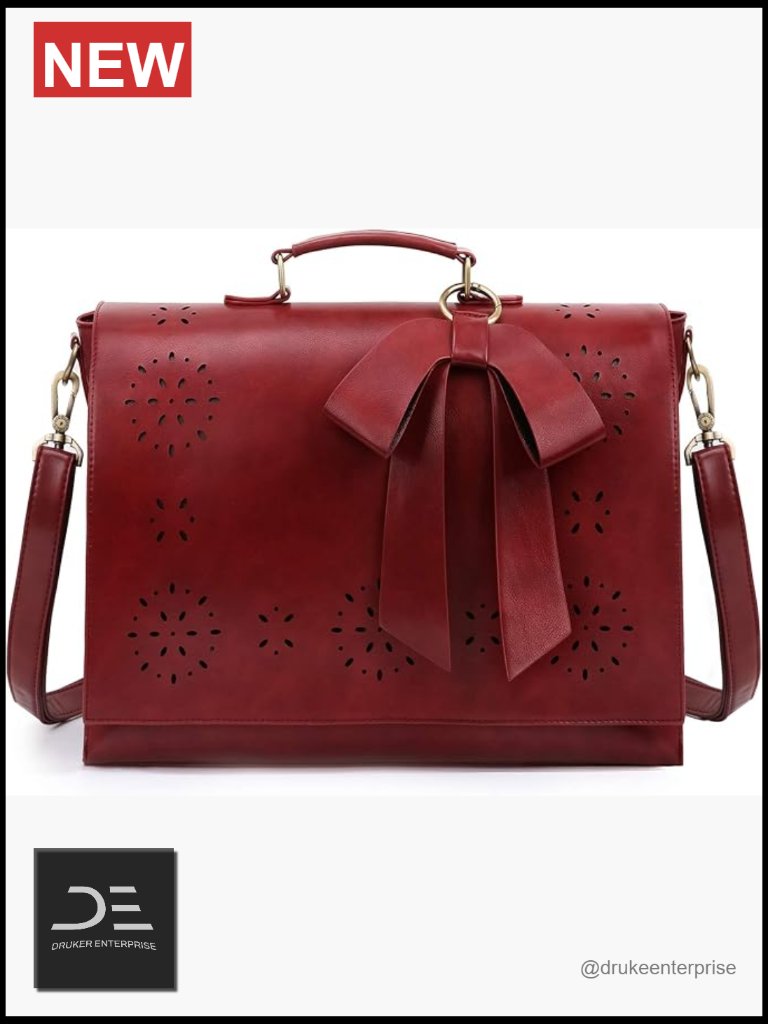 Vegan Leather Laptop Briefcase For Work Detachable Shoulder Bag Satchel